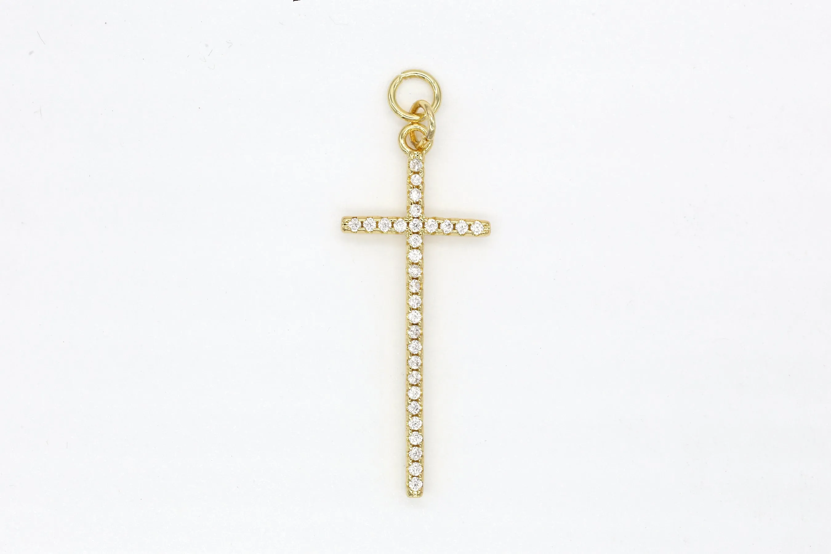 Gold Pave Long Cross Charm