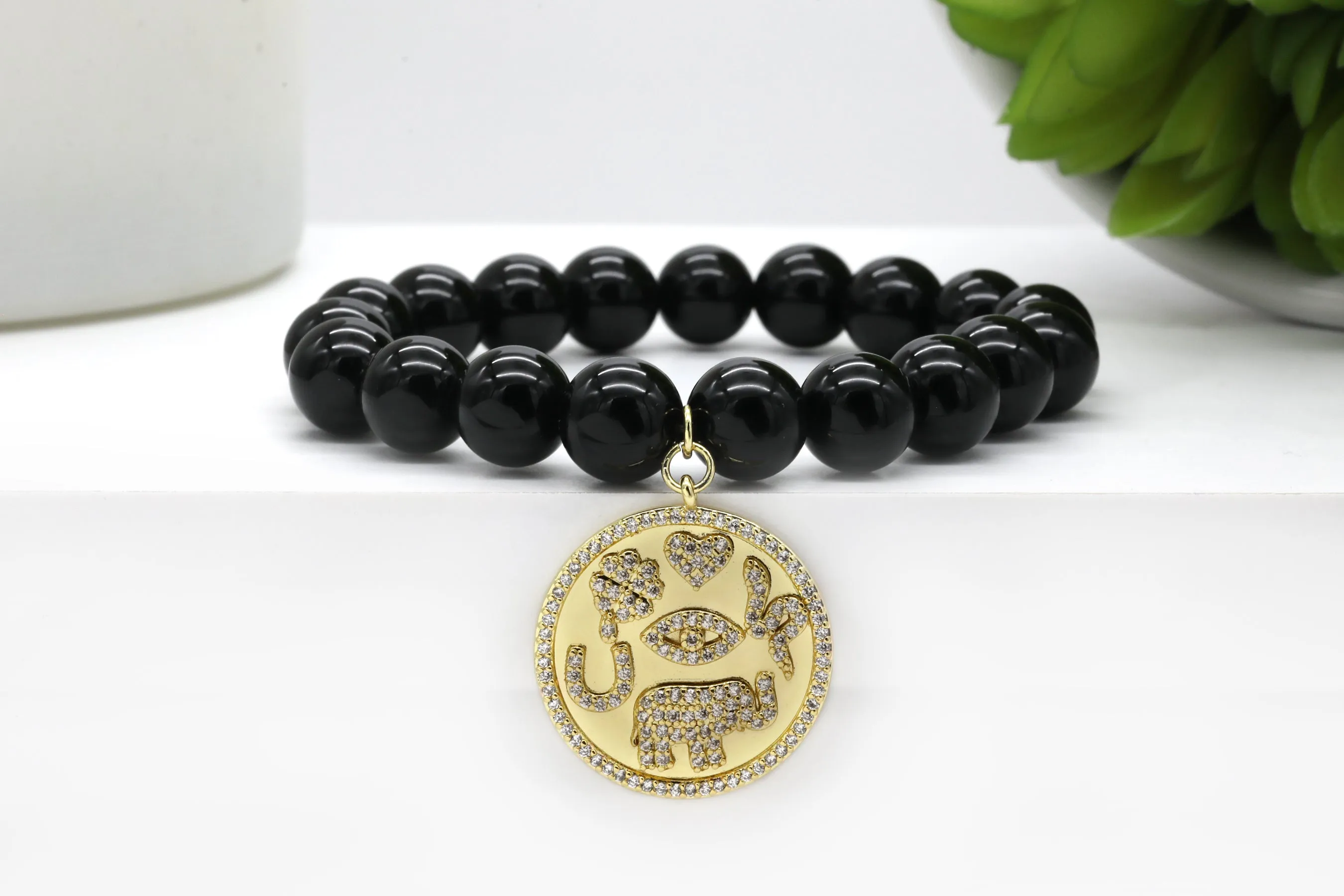 Gold Pave Lucky Coin Charm