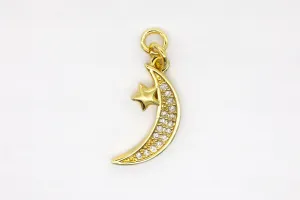 Gold Pave Small Star/Moon Charm