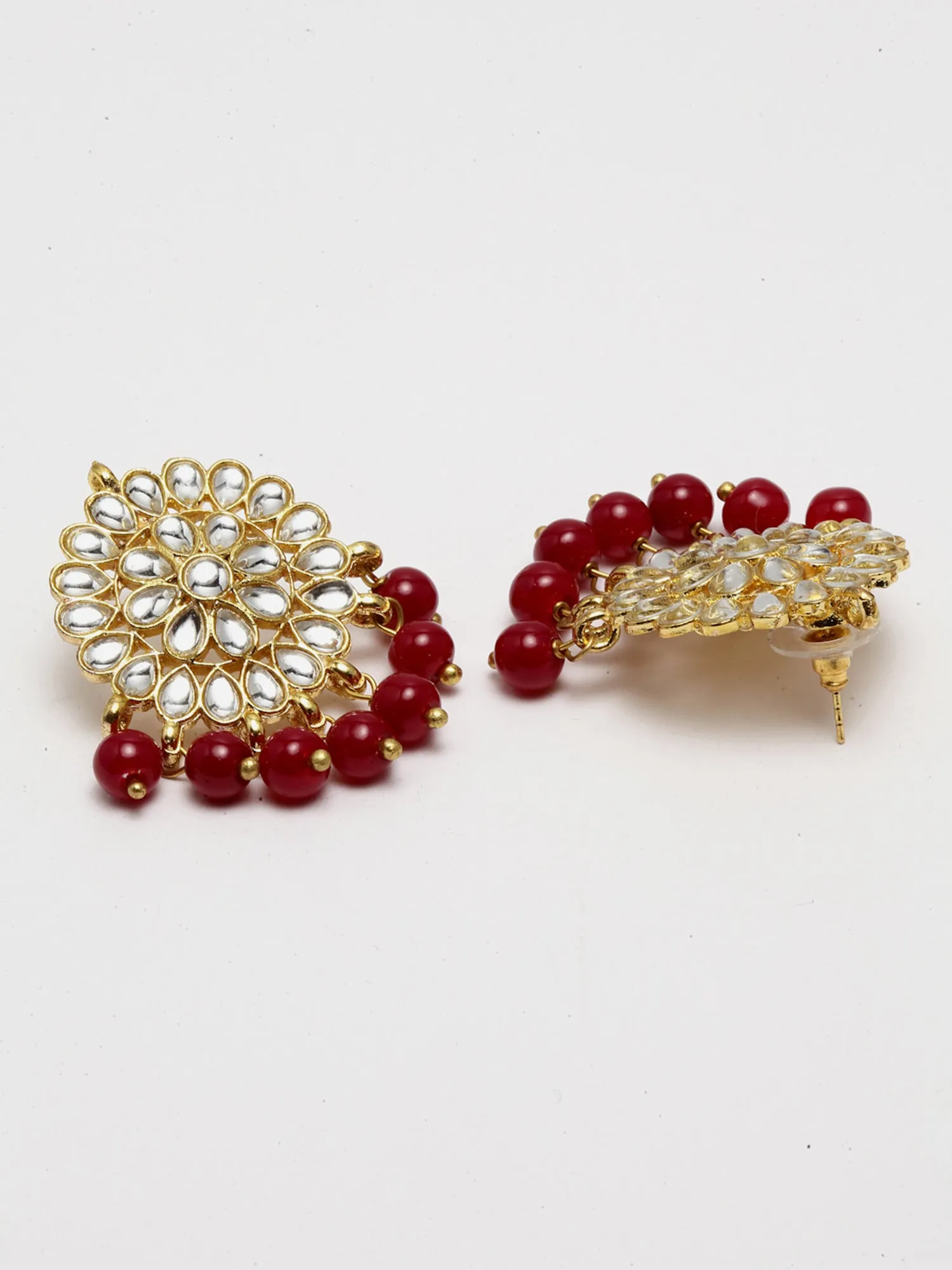 Gold Plated Antique Red Kundan Rani Haar Beaded Pendant Set
