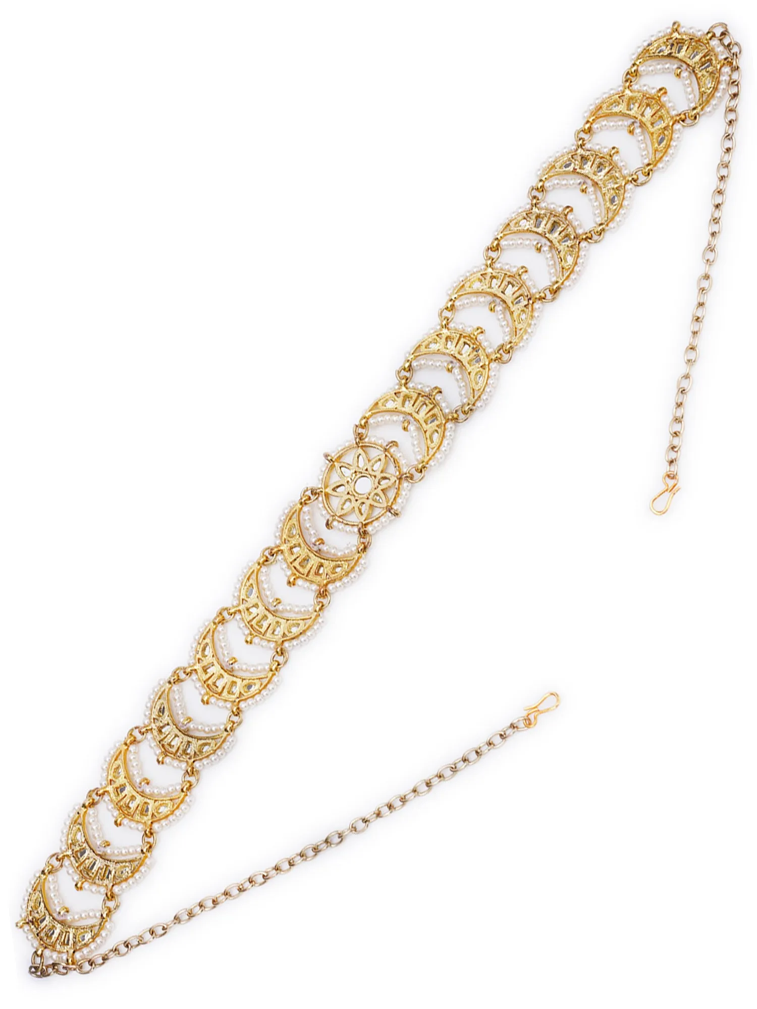 Gold Plated Handcrafted Floral Beaded Kundan Hairband
