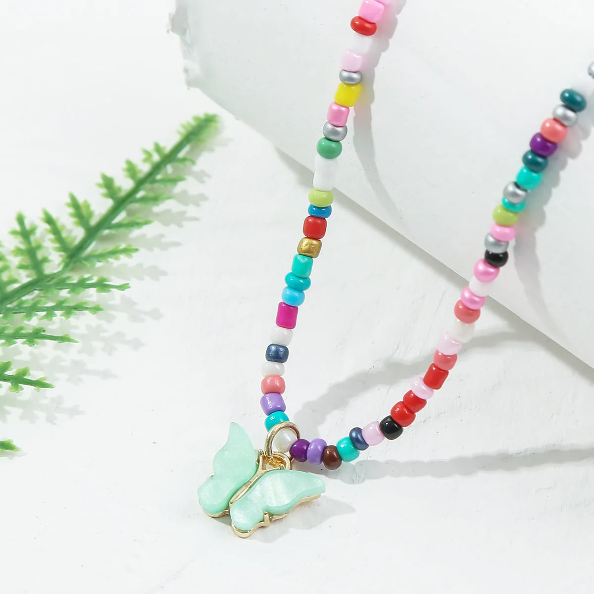 Green & Red Multicolor Howlite Butterfly Pendant Necklace