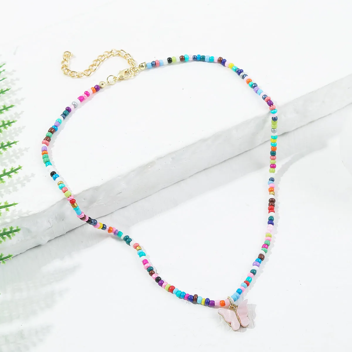 Green & Red Multicolor Howlite Butterfly Pendant Necklace