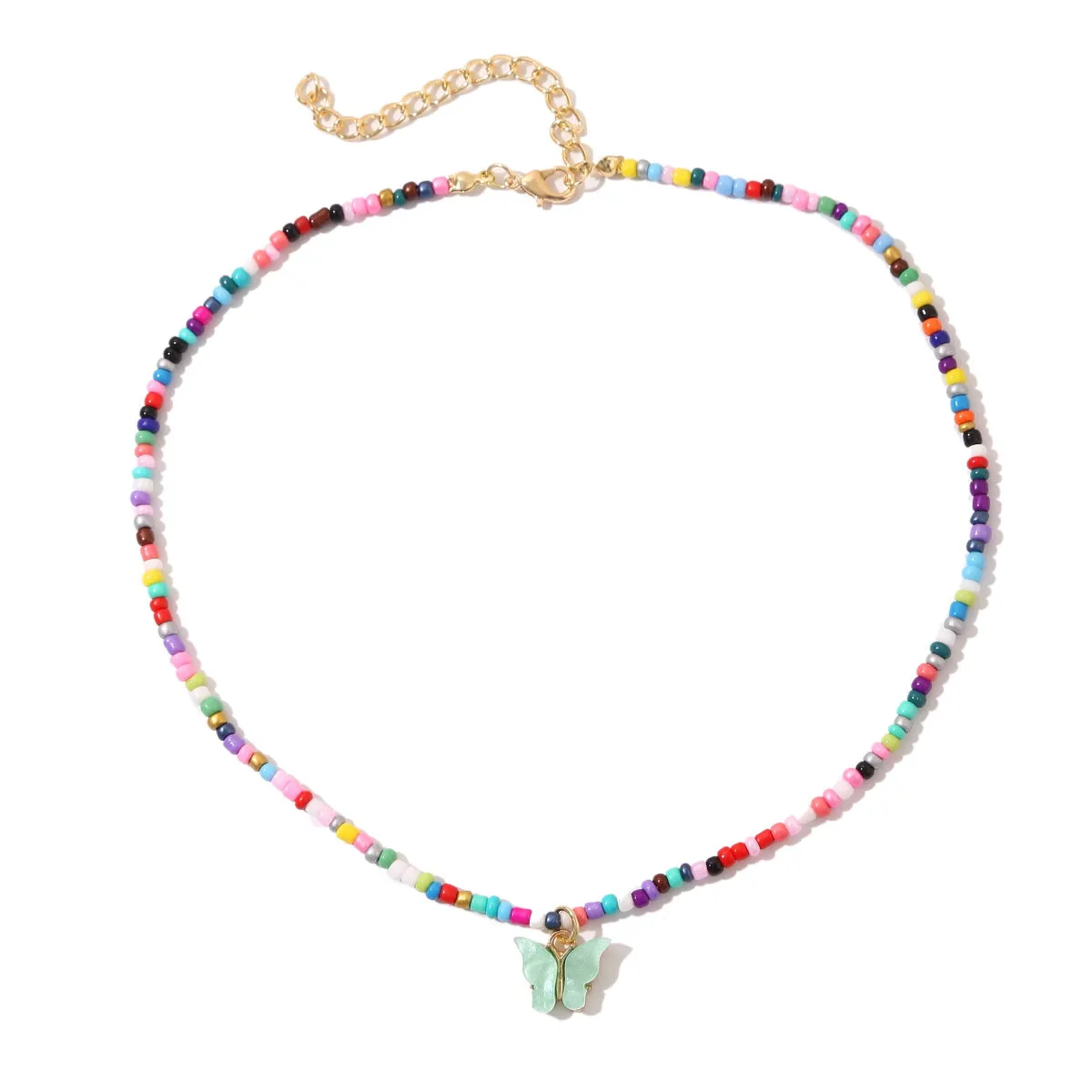 Green & Red Multicolor Howlite Butterfly Pendant Necklace