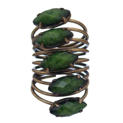Green Beaded Coil Wrap Ring