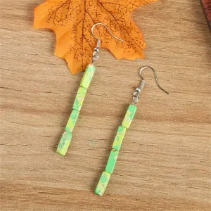 Green Howlite & Silver-Plated Cylinder Bead Drop Earrings
