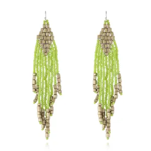 Green Tassel Beaded Drop Earrings