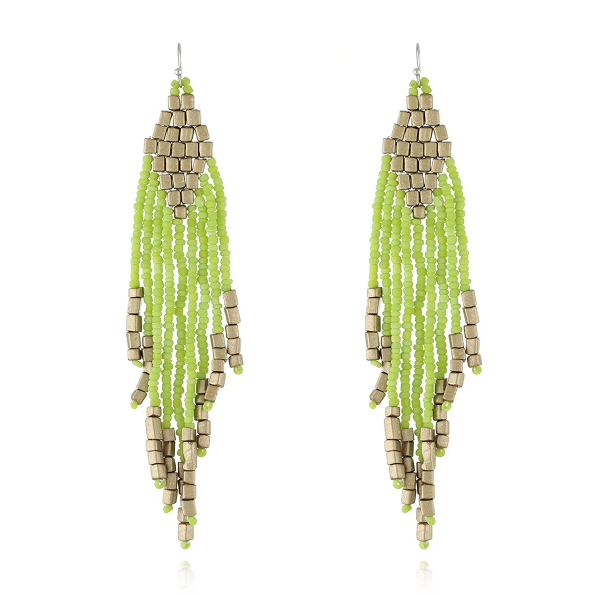 Green Tassel Beaded Drop Earrings