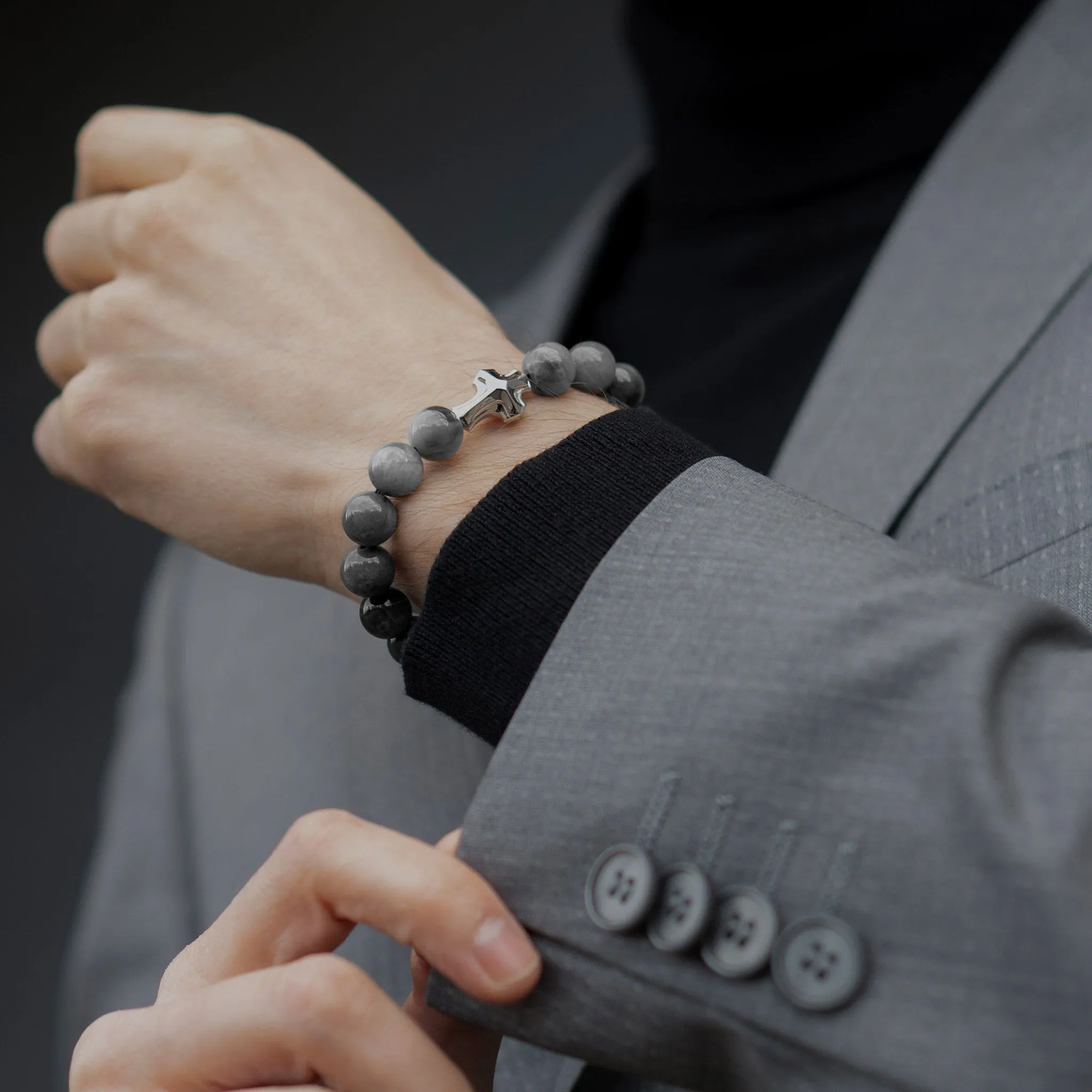 Grey Hawk Eye Cross Bracelet