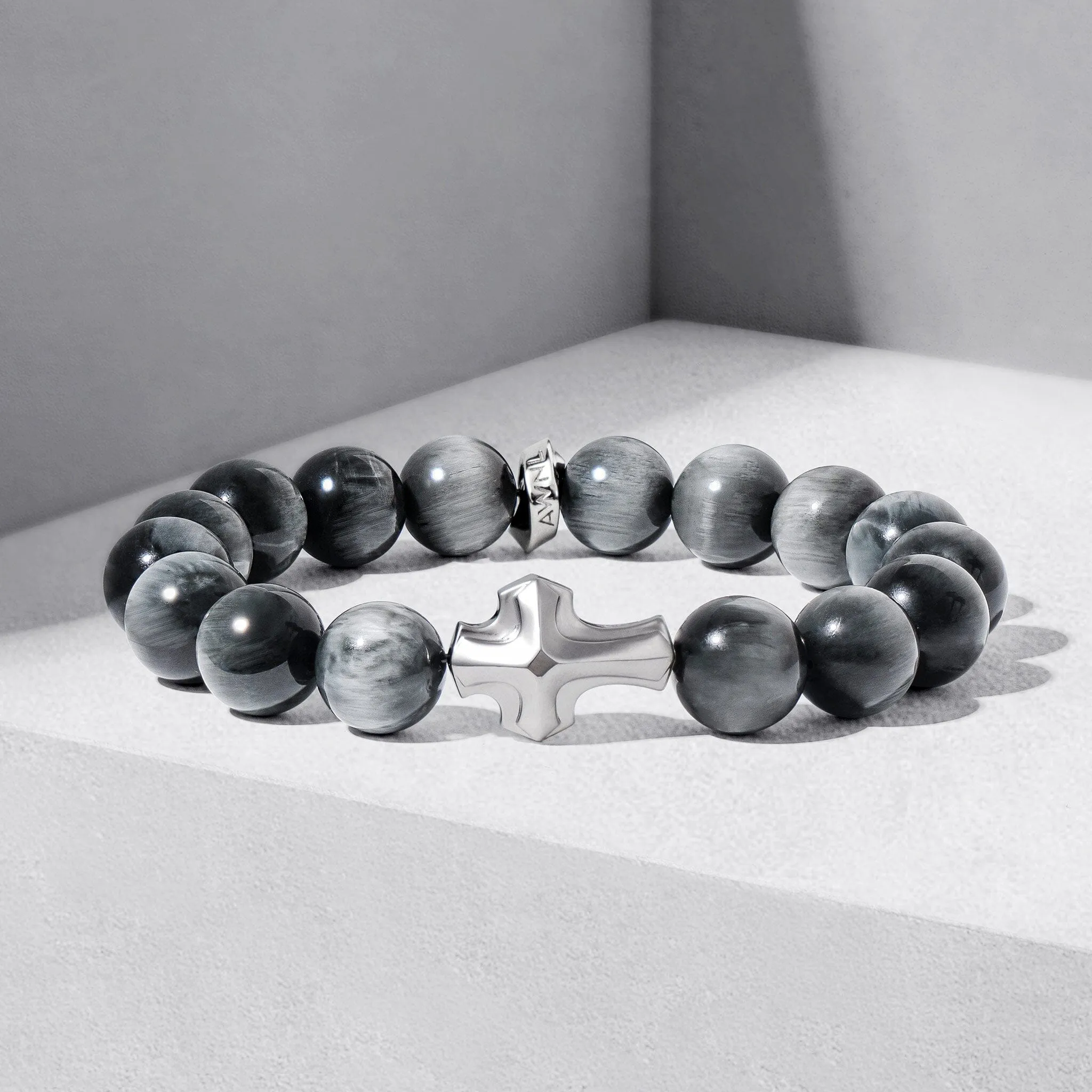 Grey Hawk Eye Cross Bracelet