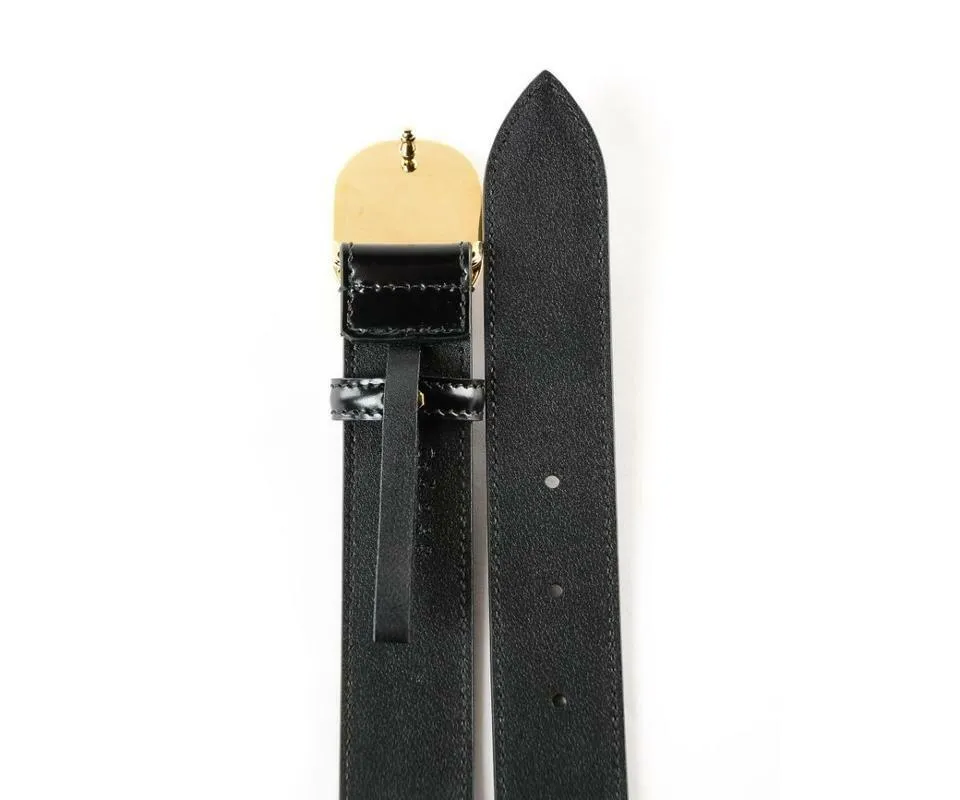 Gucci Leather Belt with Enamel Logo Buckle in Black