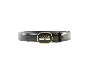 Gucci Leather Belt with Enamel Logo Buckle in Black