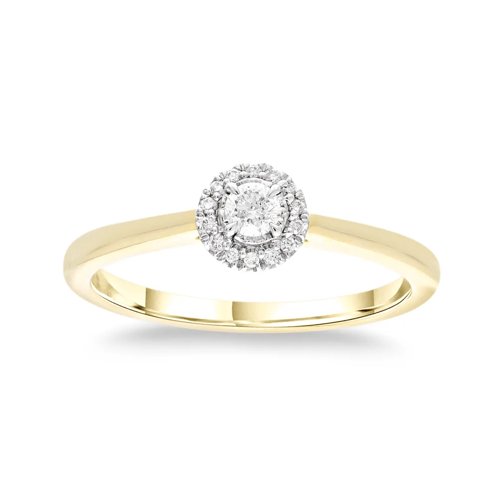 Halo Ring with 0.10ct of Diamonds in 9ct Yellow Gold
