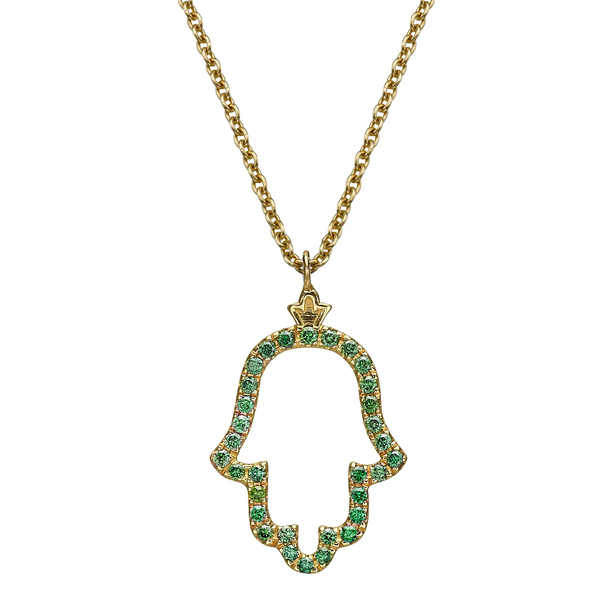 Hamsa Pendant set with Colored Green Diamonds
