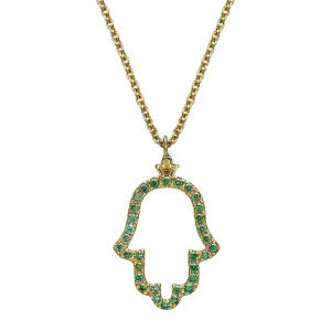 Hamsa Pendant set with Colored Green Diamonds