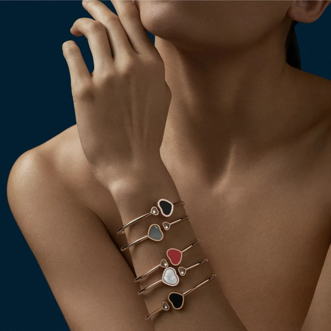 Happy Hearts Ethical Rose Gold Diamond Onyx Bangle Bracelet