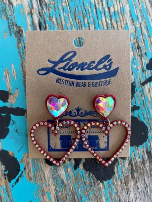 Hollow RED Heart Crystal Earrings