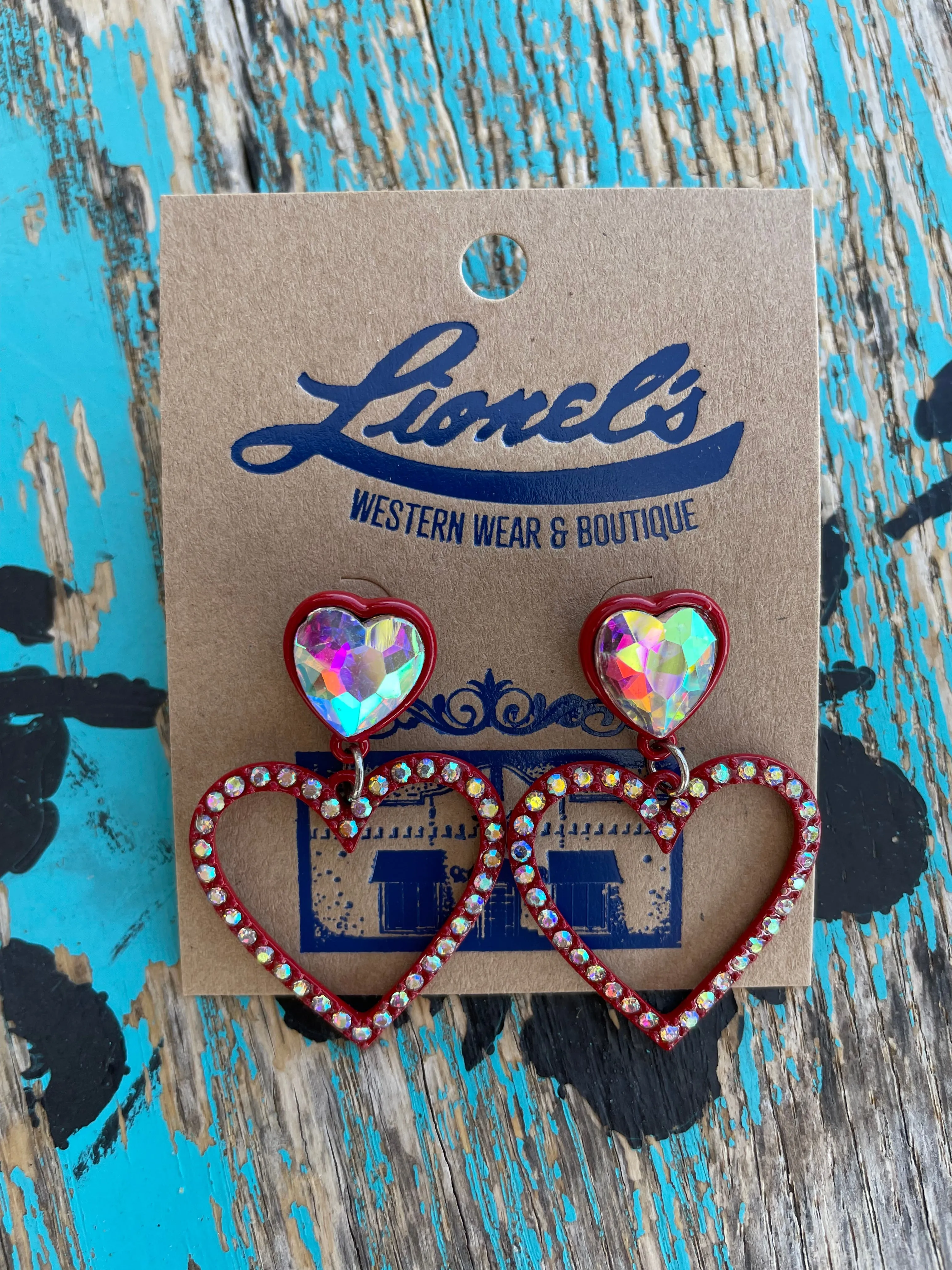 Hollow RED Heart Crystal Earrings