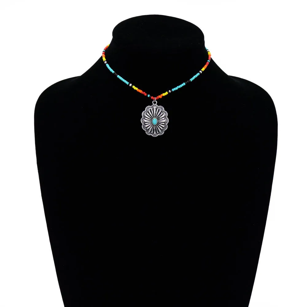 Hoover Seed Bead Choker With Stone Concho Pendant