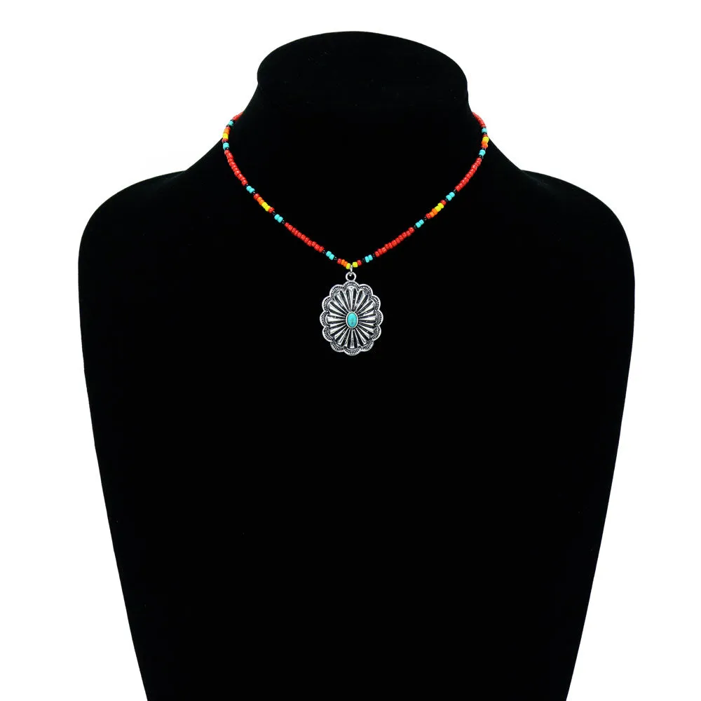 Hoover Seed Bead Choker With Stone Concho Pendant