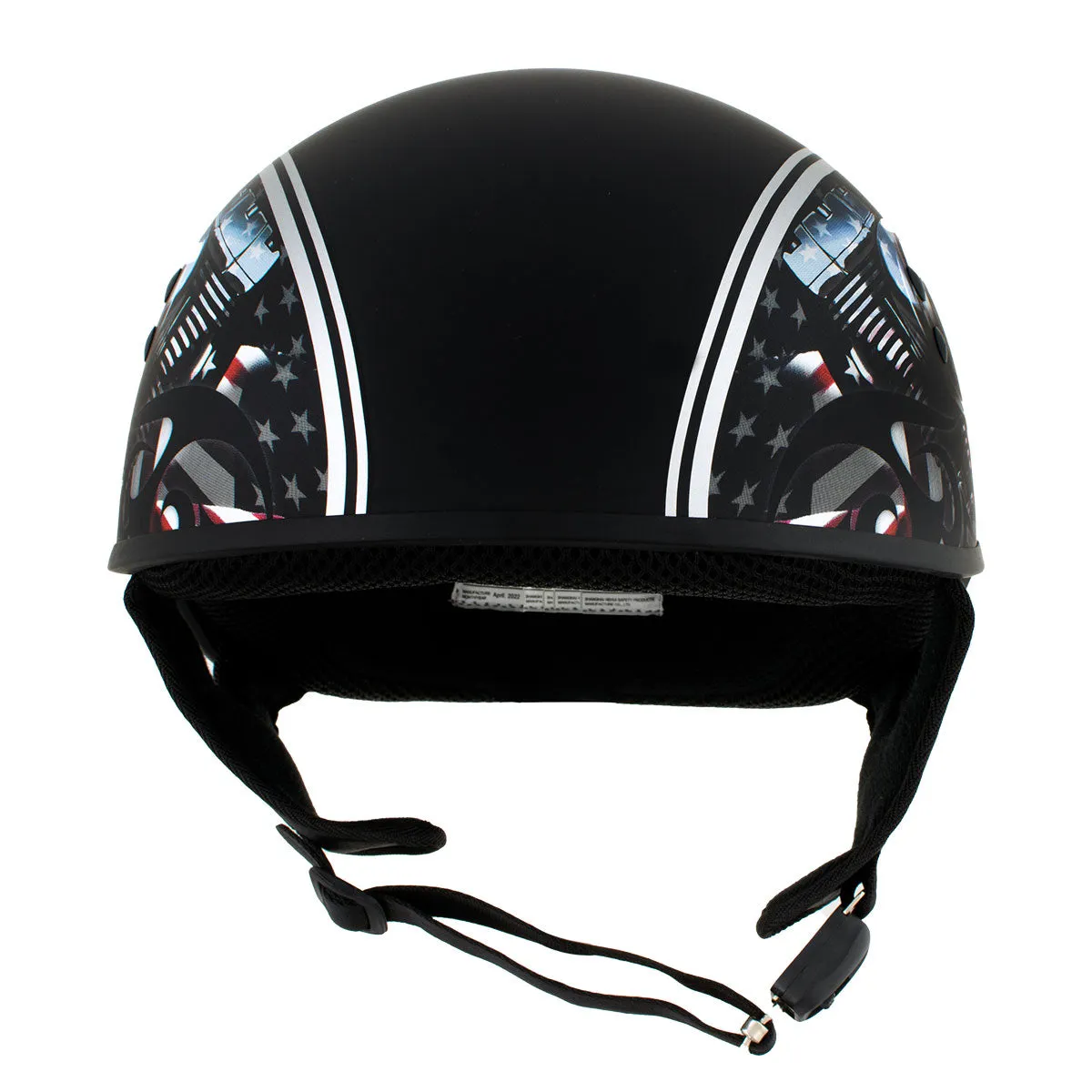 Hot Leathers HLD1023 V-Twin Eagle Flat Black Motorcycle DOT Skull Cap Half Helmet for Men and Women Biker