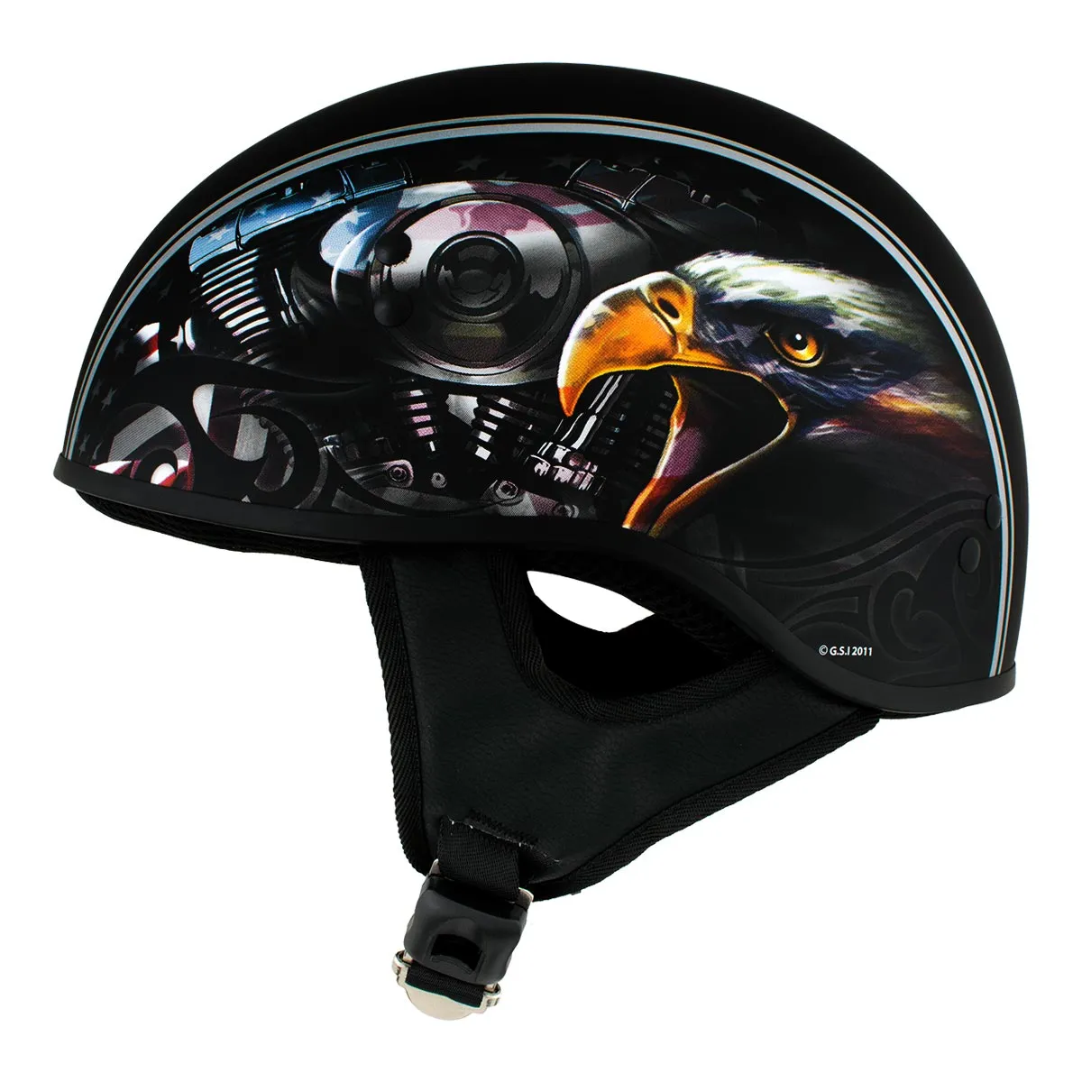 Hot Leathers HLD1023 V-Twin Eagle Flat Black Motorcycle DOT Skull Cap Half Helmet for Men and Women Biker