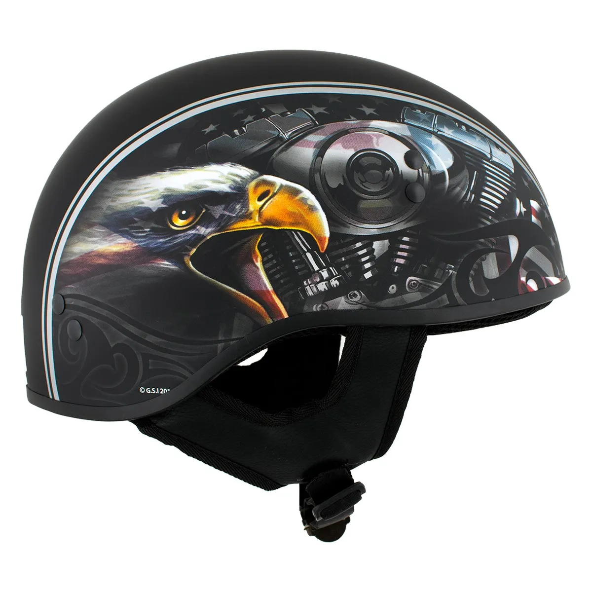 Hot Leathers HLD1023 V-Twin Eagle Flat Black Motorcycle DOT Skull Cap Half Helmet for Men and Women Biker