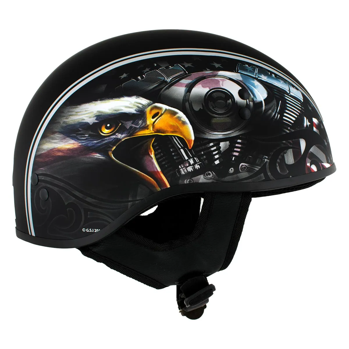 Hot Leathers HLD1023 V-Twin Eagle Flat Black Motorcycle DOT Skull Cap Half Helmet for Men and Women Biker