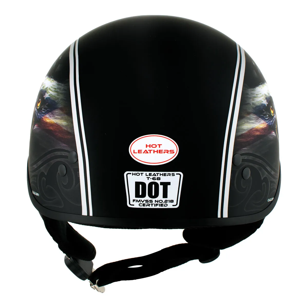 Hot Leathers HLD1023 V-Twin Eagle Flat Black Motorcycle DOT Skull Cap Half Helmet for Men and Women Biker