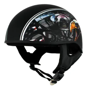 Hot Leathers HLD1023 V-Twin Eagle Flat Black Motorcycle DOT Skull Cap Half Helmet for Men and Women Biker
