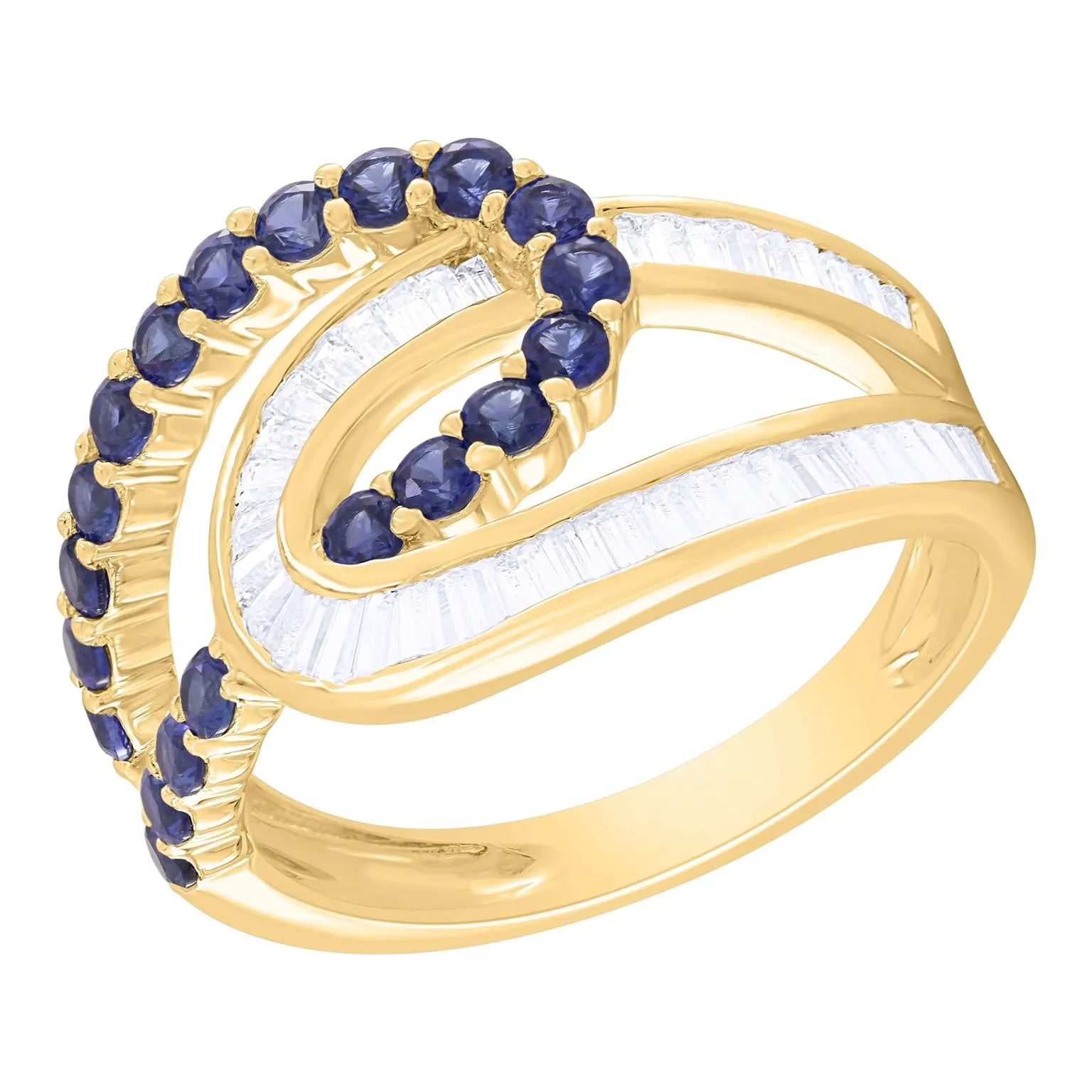 Interlocking Diamond Baguette and Color Stone Ring