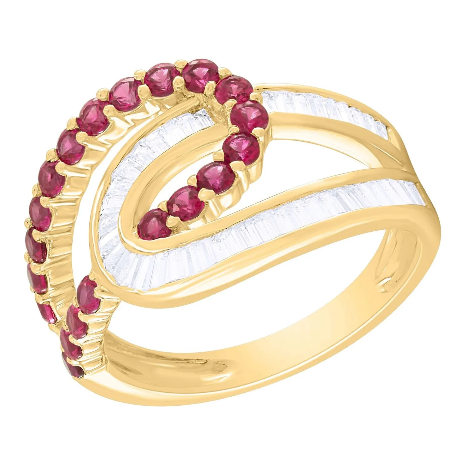 Interlocking Diamond Baguette and Color Stone Ring