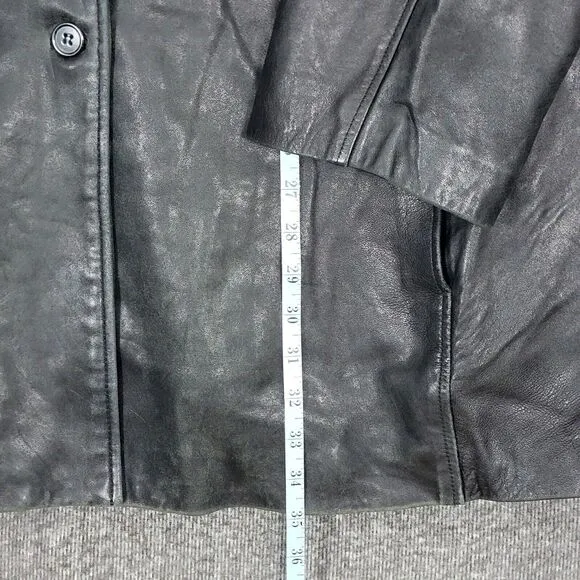 Jaclyn Smith Coat  Womens 3X Black Leather Classic Button Up Mid Length Jacket