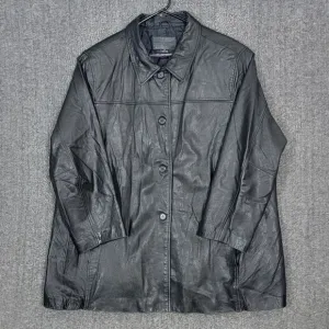 Jaclyn Smith Coat  Womens 3X Black Leather Classic Button Up Mid Length Jacket