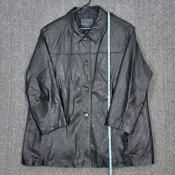 Jaclyn Smith Coat  Womens 3X Black Leather Classic Button Up Mid Length Jacket