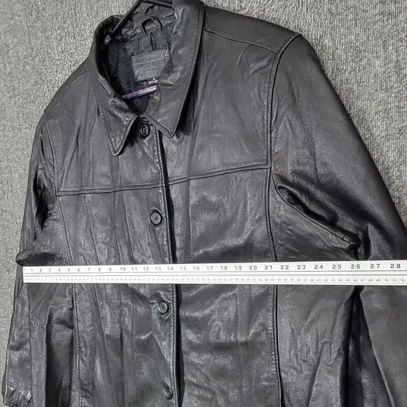 Jaclyn Smith Coat  Womens 3X Black Leather Classic Button Up Mid Length Jacket