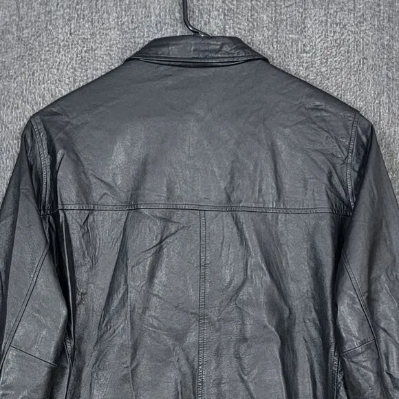Jaclyn Smith Coat  Womens 3X Black Leather Classic Button Up Mid Length Jacket