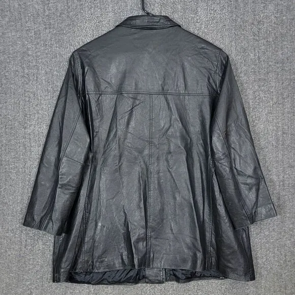 Jaclyn Smith Coat  Womens 3X Black Leather Classic Button Up Mid Length Jacket