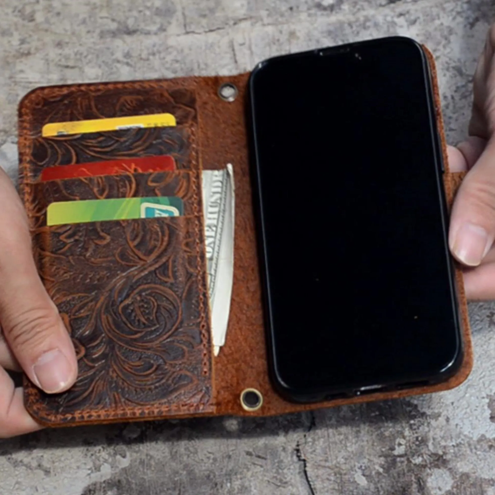 JJNUSA Genuine leather Vintage Wallet for Iphone 14 pro max / 14 plus  / 14 pro /  14
