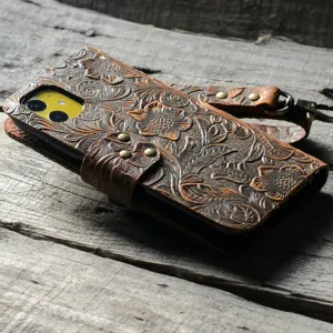JJNUSA Handmade Genuine leather Vintage Book Style Wallet for Iphone 11 6.1 inches