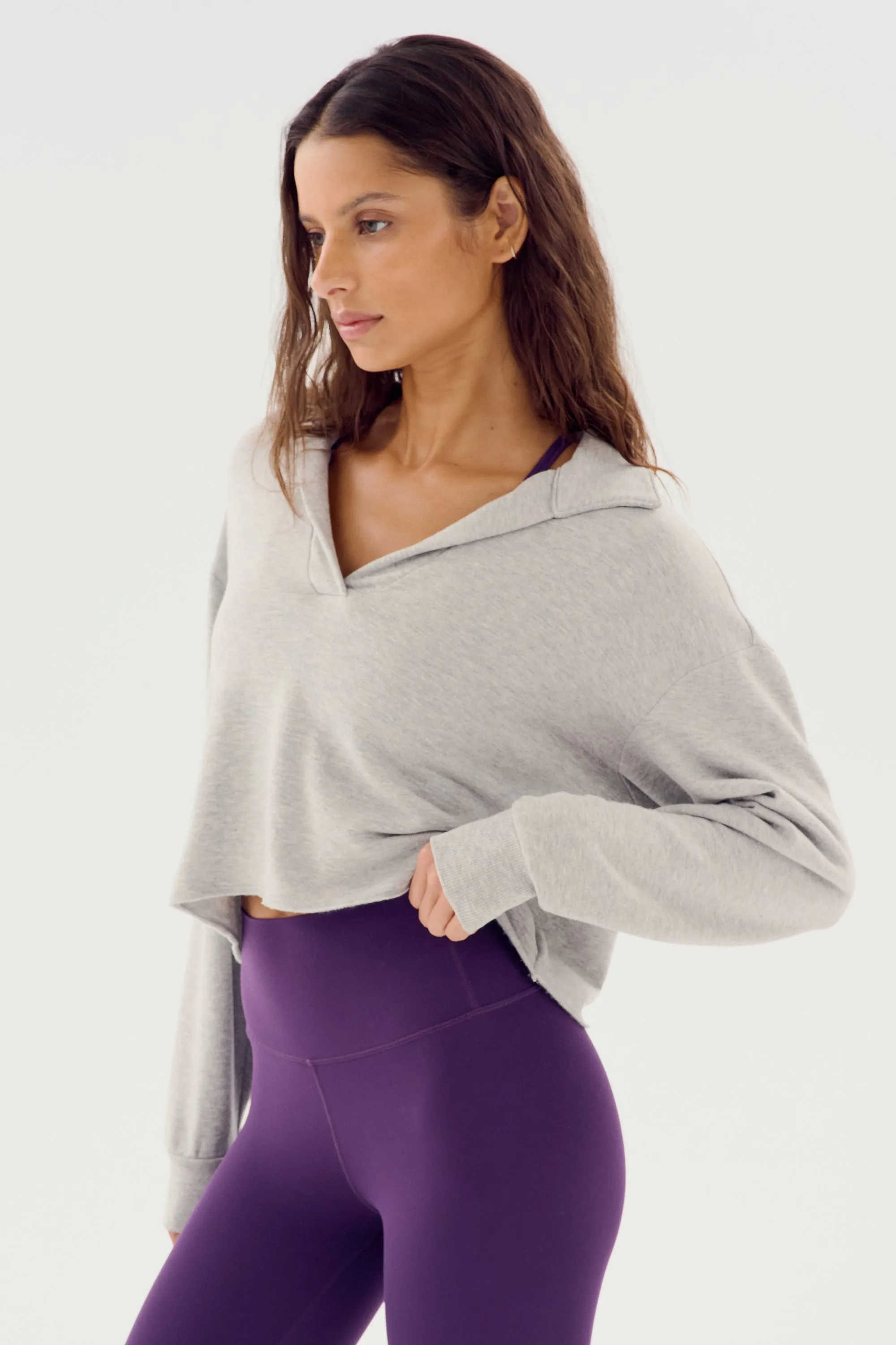 Joan Fleece Polo Sweatshirt - Heather Grey