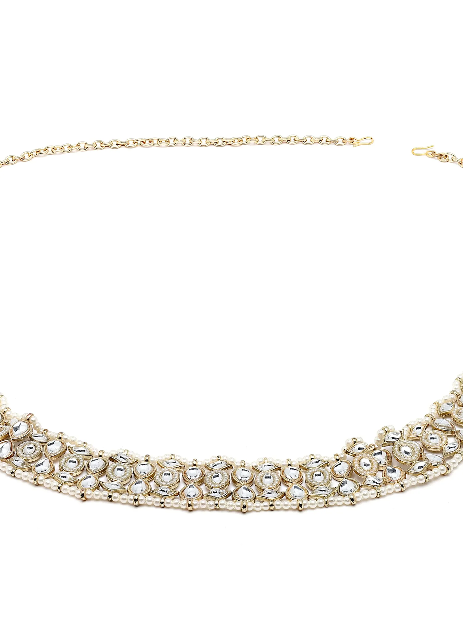 Karatcart Gold Plated Drop Shape Kundan and Pearl Beaded Kamarbandh