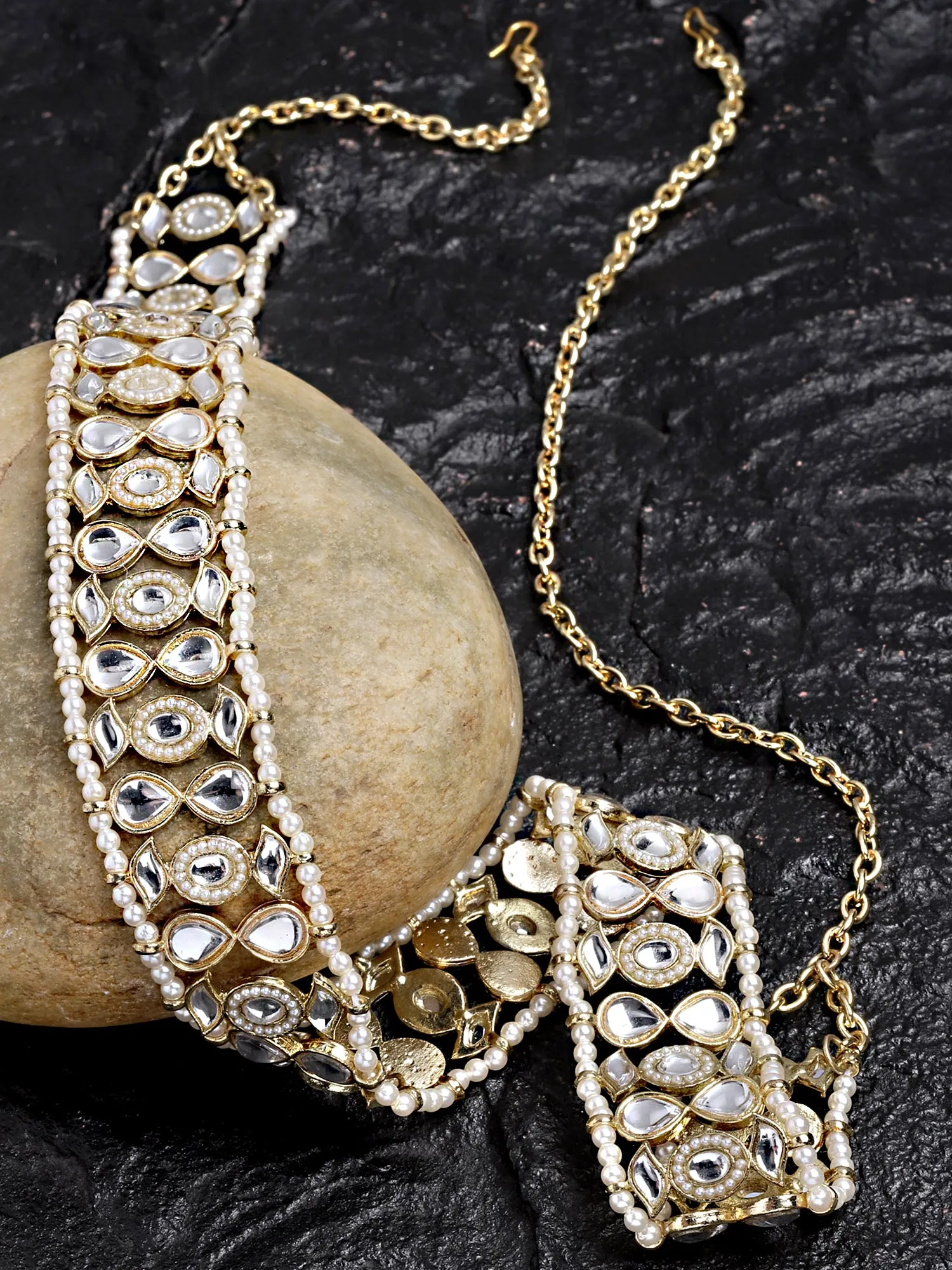 Karatcart Gold Plated Drop Shape Kundan and Pearl Beaded Kamarbandh