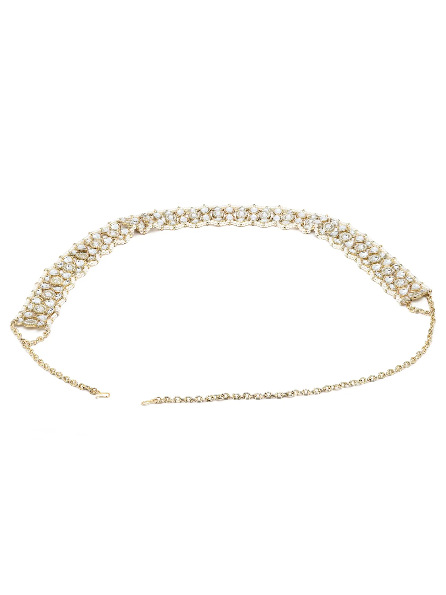 Karatcart Gold Plated Drop Shape Kundan and Pearl Beaded Kamarbandh