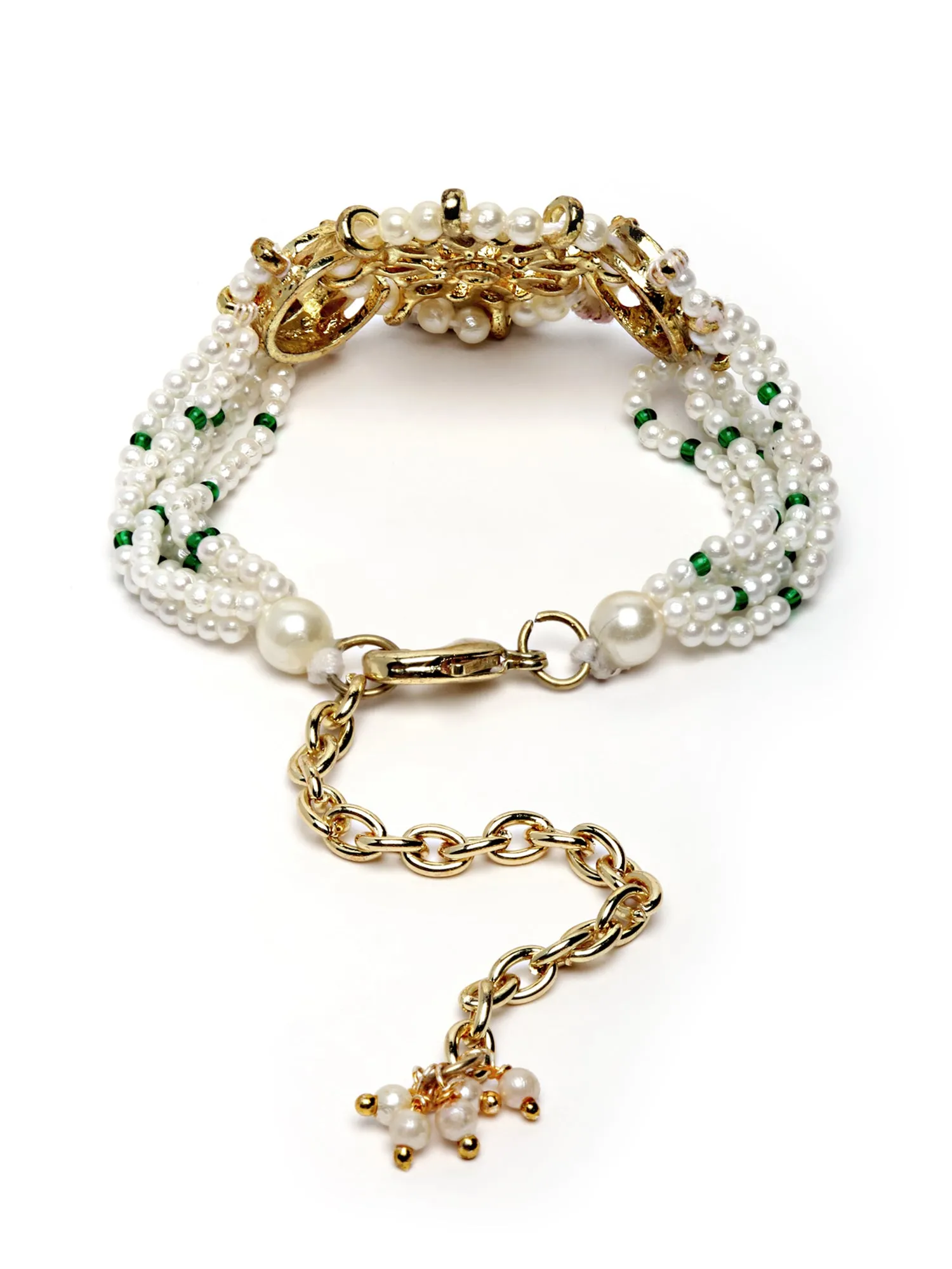 Karatcart Gold Plated Floral and Moon Shape Pearl Beaded Choker Necklace with Earrings and Bracelet