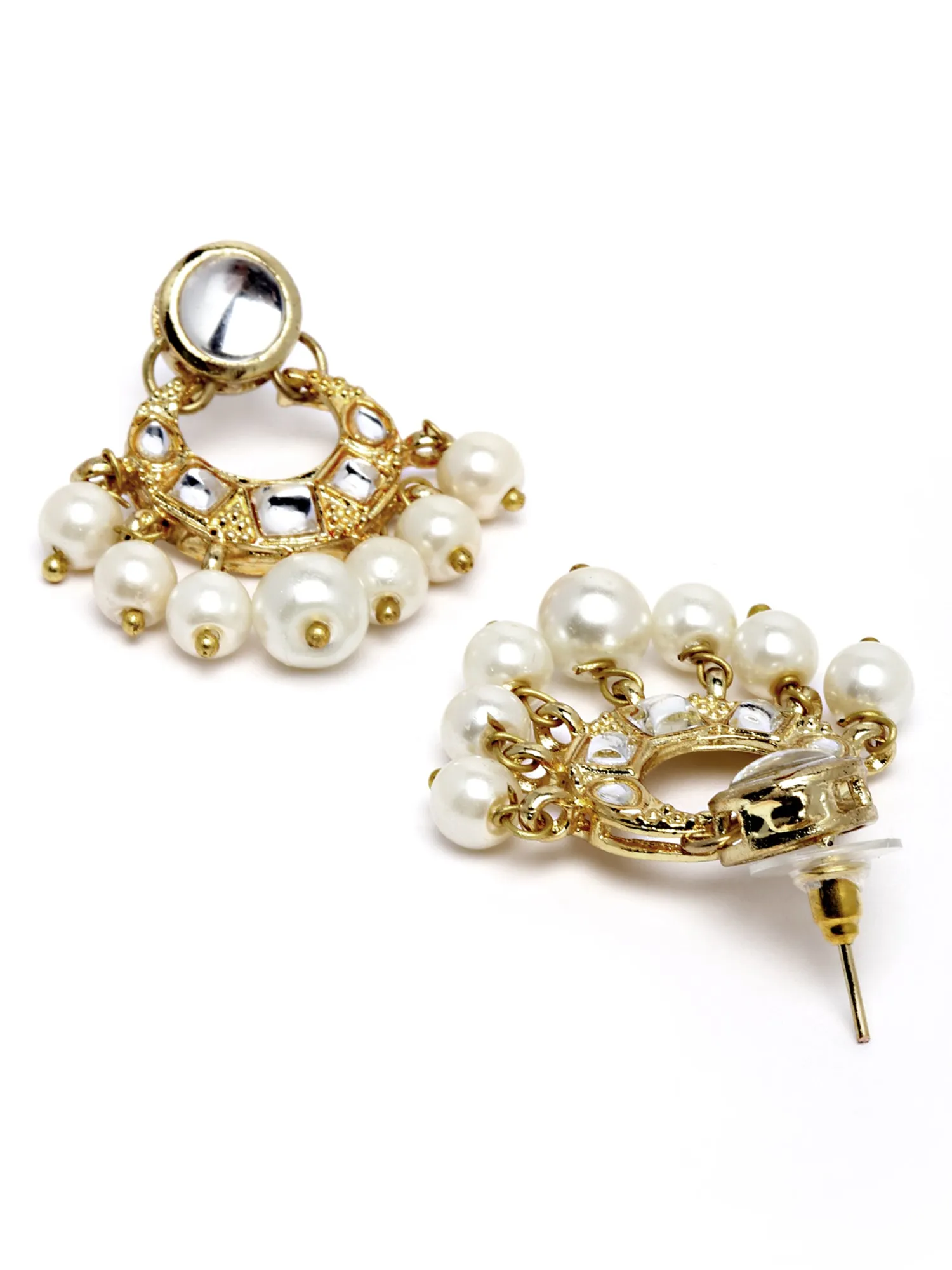 Karatcart Gold Plated Floral and Moon Shape Pearl Beaded Choker Necklace with Earrings and Bracelet