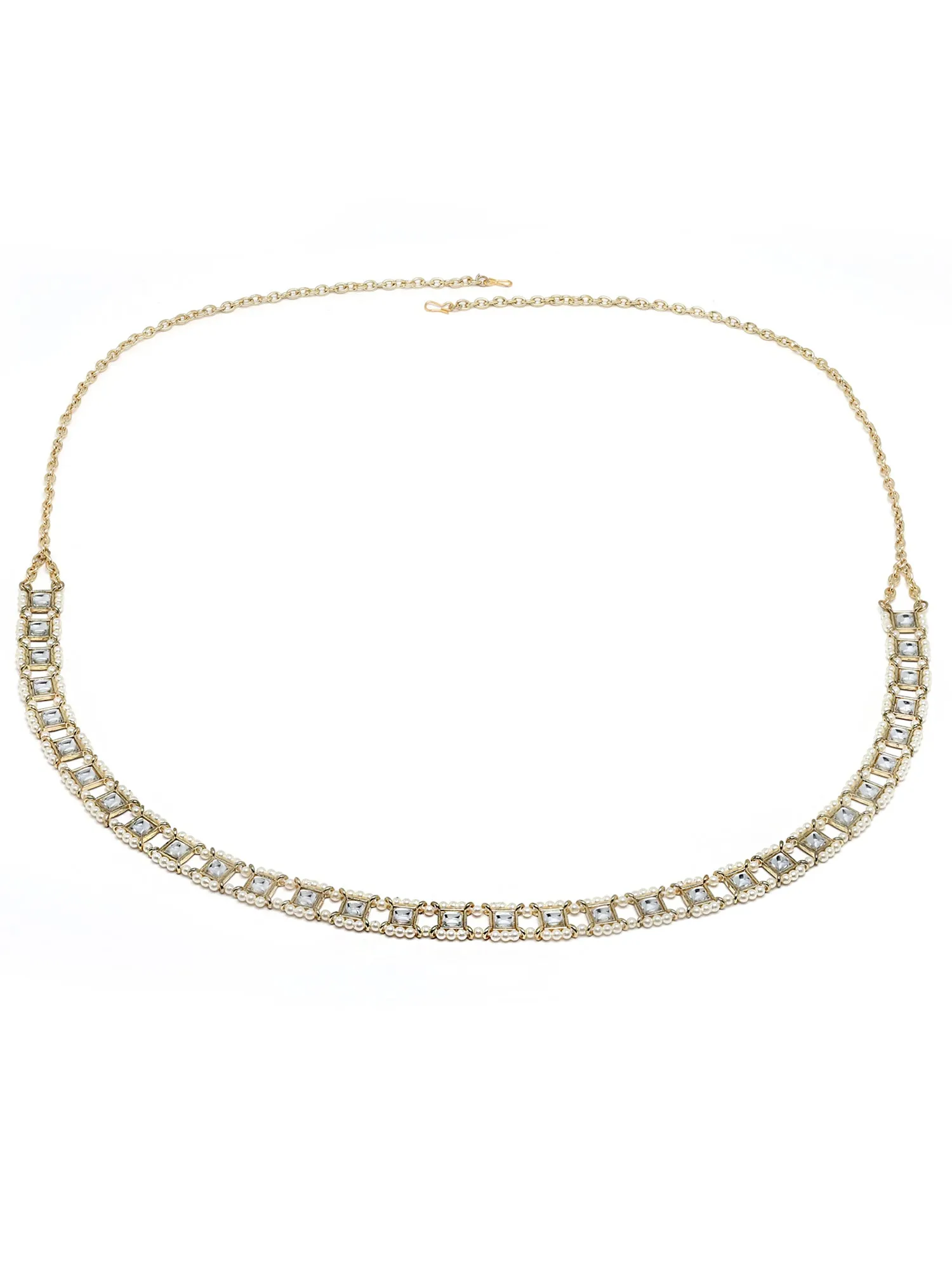 Karatcart Gold Plated Square Shape Kundan and Pearl Beaded Kamarbandh