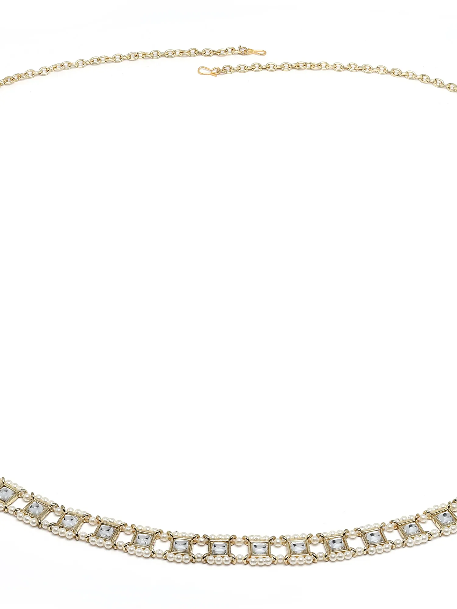 Karatcart Gold Plated Square Shape Kundan and Pearl Beaded Kamarbandh