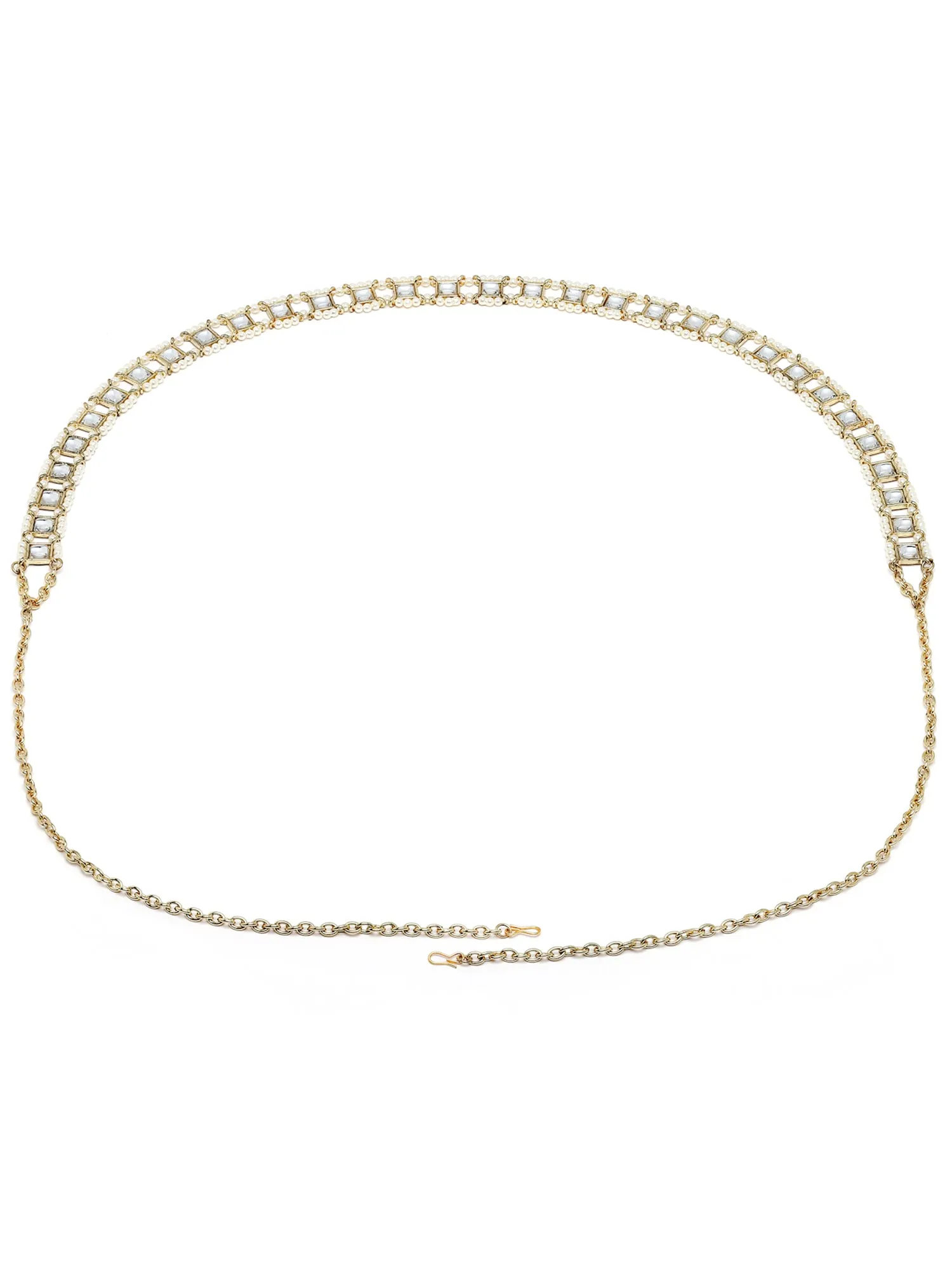 Karatcart Gold Plated Square Shape Kundan and Pearl Beaded Kamarbandh