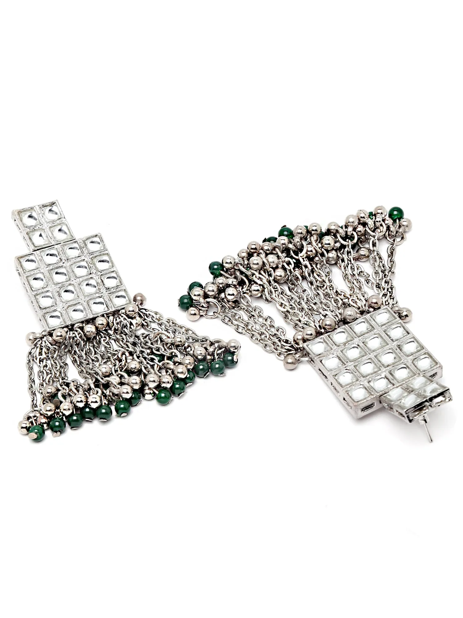 Karatcart Green Beaded Oxidised Silver Kundan Choker Necklace Set for Women